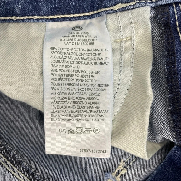 Clockhouse Super Skinny Jeans Distressed Faded Frayed Small Blue Painted Floral - Picture 10 of 14